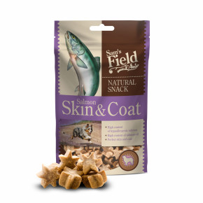 Sam's Field Natural Snack Salmon Skin & Coat, 200 g, funkční masový polovlhký měkký pamlsek pro psy, (Sams Field polovlhký pamlsek)