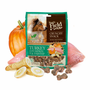 Sam's Field Crunchy Cracker Turkey with Pumpkin & Parsnip, křupavý krůtí pamlsek s dýní a pastinákem pro psy, 200 g (Sams Field masový pamlsek)