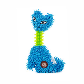 Plyšová kočka "mop" s TPR krkem, pískací hračka pro psy, modrá, 23 cm, jemný froté materiál