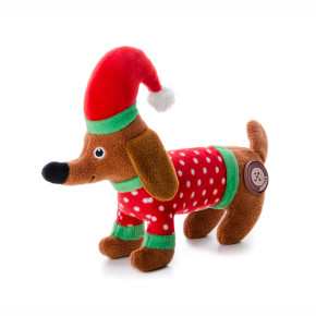 Plyšový jezevčík X-Mas, 17 cm, plyšová pískací vánoční hračka pro psy