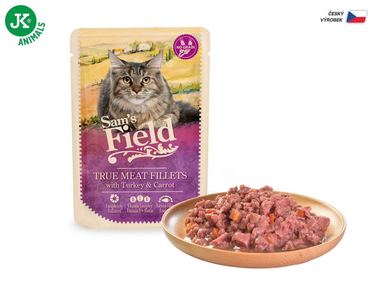 Sams Field True Meat Fillets with Turkey & Carrot, kapsička pro kočky 85 g (Sam's Field)